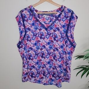 Stitch Fix 41 Hawthorn | Pink Blue Floral Blouse Size XXL
